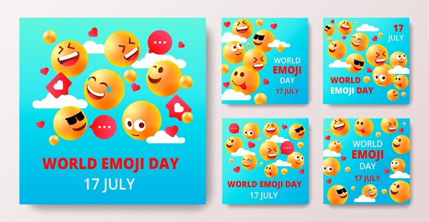 Ensemble de publications instagram de la journée mondiale des emoji dégradés