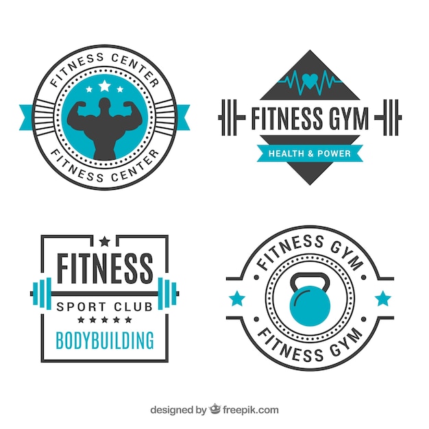 Vecteur gratuit ensemble de quatre badges de remise en forme