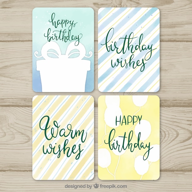 Ensemble De Quatre Cartes D'anniversaire Aquarelle