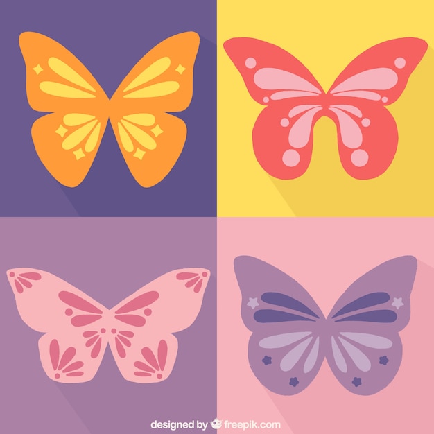 Vecteur gratuit ensemble de quatre papillons dans un style minimaliste