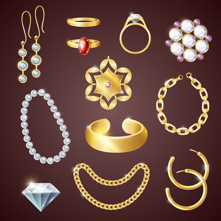 Vecteur gratuit ensemble réaliste de bijoux