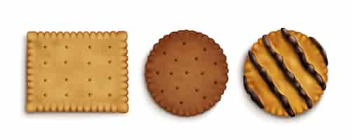 Vecteur gratuit ensemble réaliste de biscuits croustillants