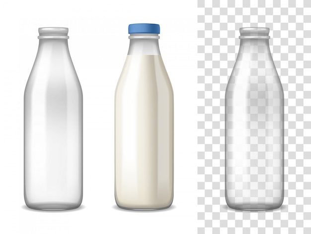 Ensemble réaliste de bouteilles en verre de lait