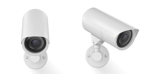 Vecteur gratuit ensemble réaliste de caméras de vidéosurveillance 3d isolées sur fond blanc illustration vectorielle de la caméra vidéo équipement moderne pour le bureau à domicile entreprise sécurité protection prévention du crime outil d'espionnage