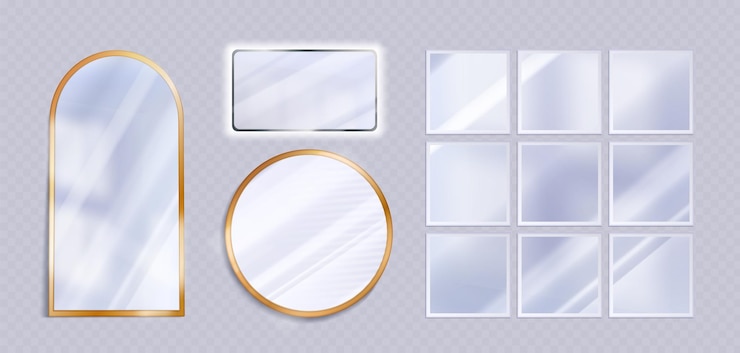 Vecteur gratuit ensemble réaliste de différents miroirs sur fond