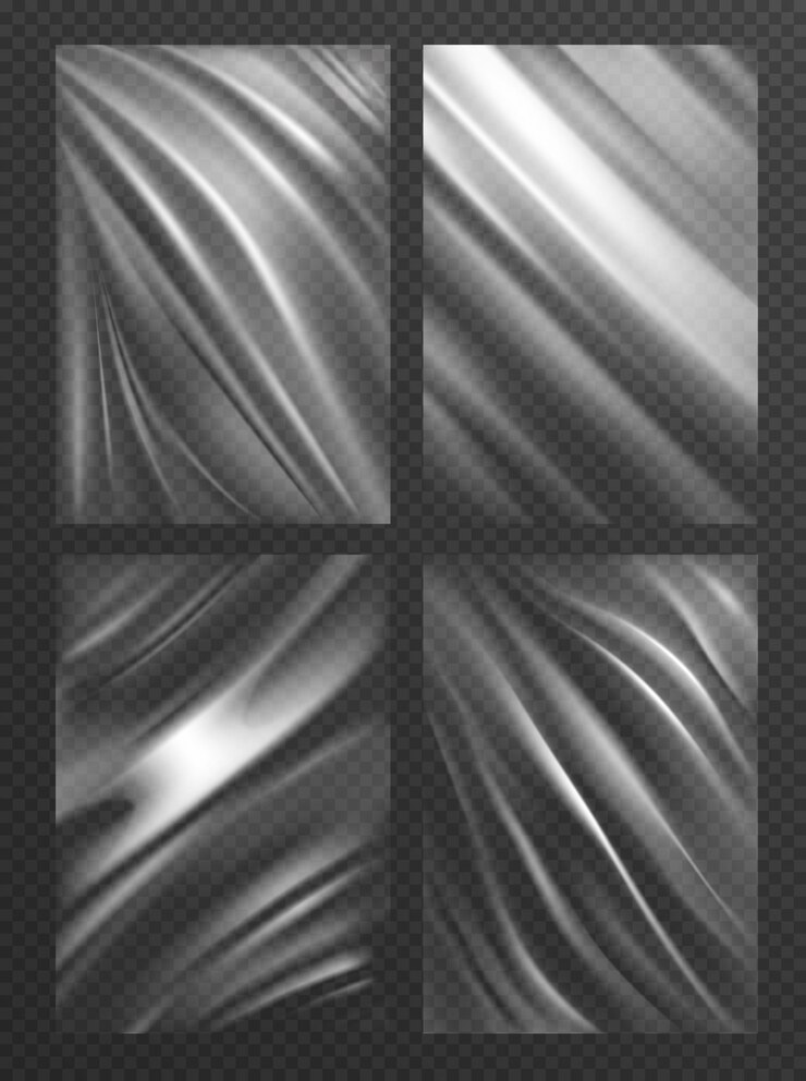 Vecteur gratuit ensemble réaliste d'emballages en polyéthylène de texture d'emballage vide pour collation ou autres aliments isolés sur transparent