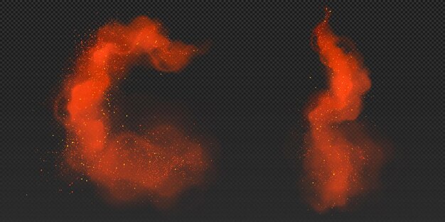 Ensemble réaliste de nuages de poussière rouge sur transparent