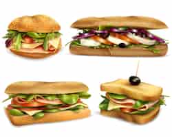 Vecteur gratuit ensemble réaliste de sandwichs aux ingrédients frais et sains