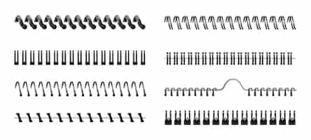 Vecteur gratuit ensemble réaliste stationnaire de liants métalliques pour bloc-notes livret cahier isolé illustration vectorielle