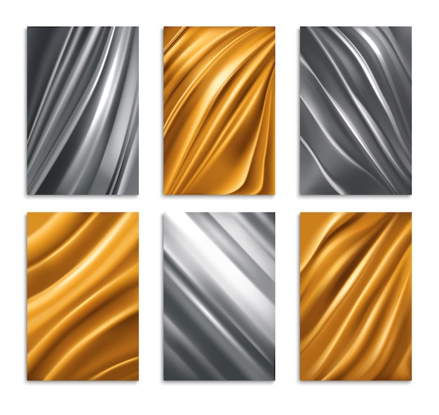 Vecteur gratuit ensemble réaliste de texture de feuille d'or et d'argent illustration isolée