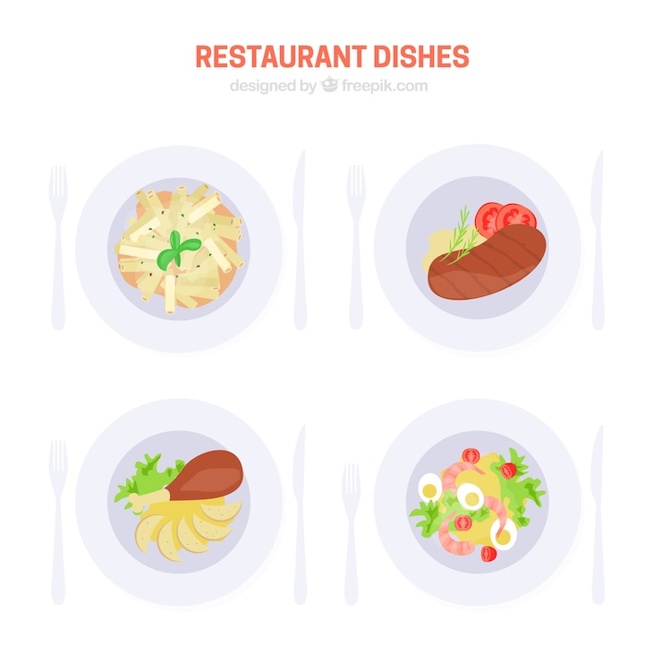 Vecteur gratuit ensemble de restaurant délicieux