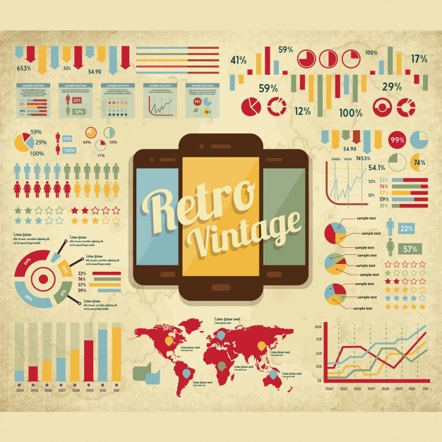 Vecteur gratuit ensemble rétro vecteur d'éléments infographiques