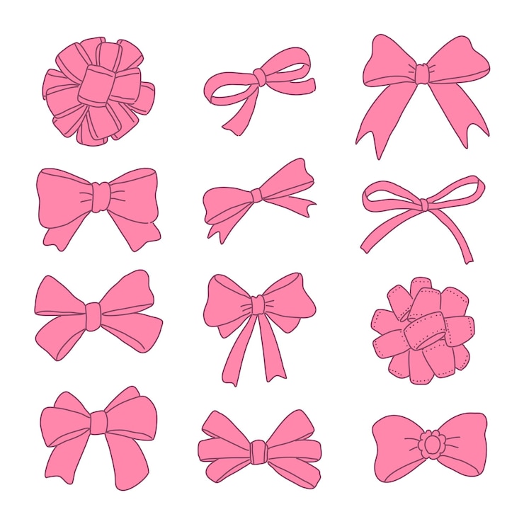 Vecteur gratuit ensemble de rubans roses dessinés à la main