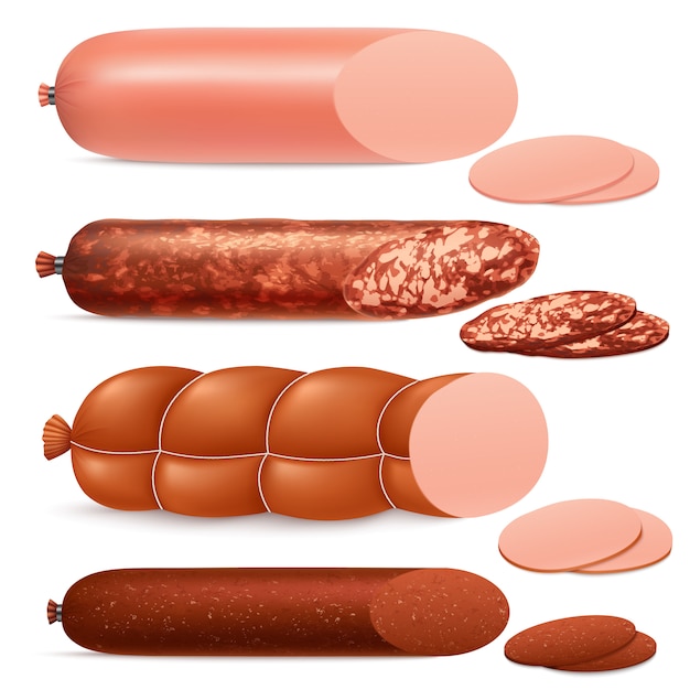 Vecteur gratuit ensemble de saucisses réalistes