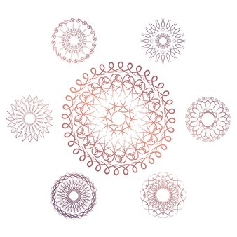 Ensemble de sept éléments circulaires géométriques. monogramme de vecteur sur fond blanc. illustration vectorielle