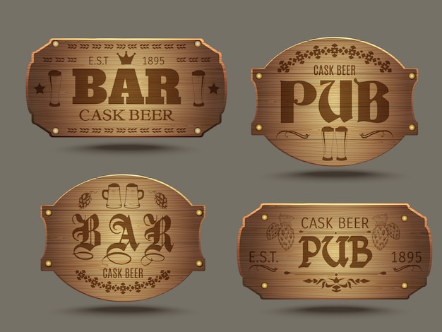 Ensemble De Signes De Bar En Bois