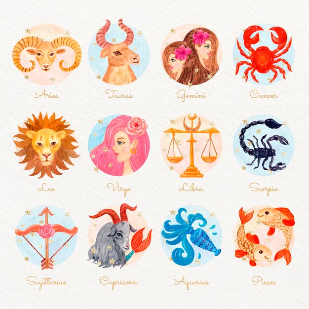 Ensemble de signes du zodiaque peints à la main