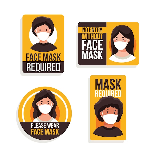 Vecteur gratuit ensemble de signes requis pour le masque facial