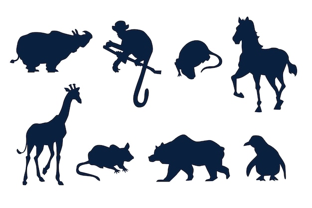 Ensemble de silhouette d'animaux design plat
