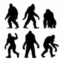 Vecteur gratuit ensemble de silhouette bigfoot design plat