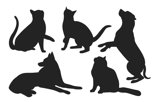 Vecteur gratuit ensemble de silhouette chien et chat design plat