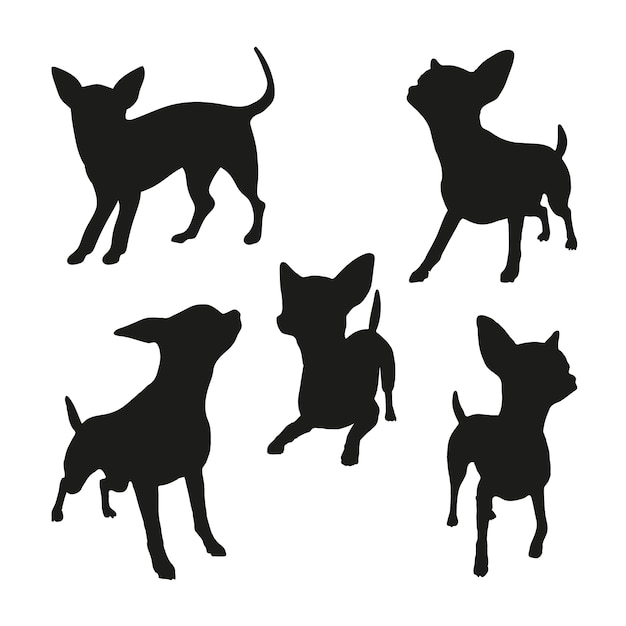 Vecteur gratuit ensemble de silhouette chihuahua design plat