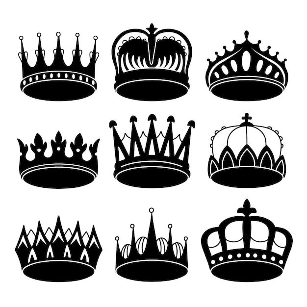 Vecteur gratuit ensemble de silhouette couronne design plat