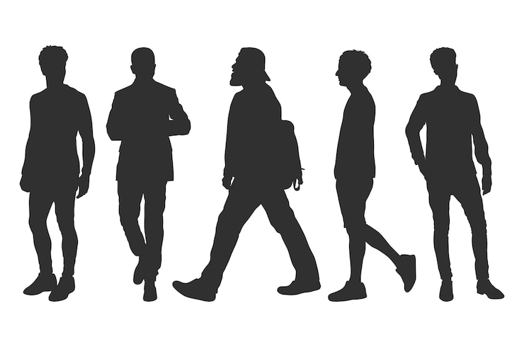Vecteur gratuit ensemble de silhouette de marche dessinés à la main