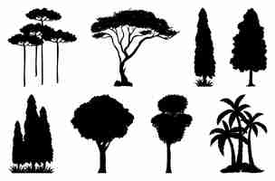 Vecteur gratuit ensemble de silhouette plante et arbre