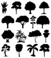 Vecteur gratuit ensemble de silhouette plante et arbre