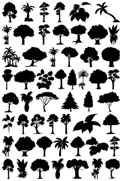 Ensemble de silhouette plante et arbre