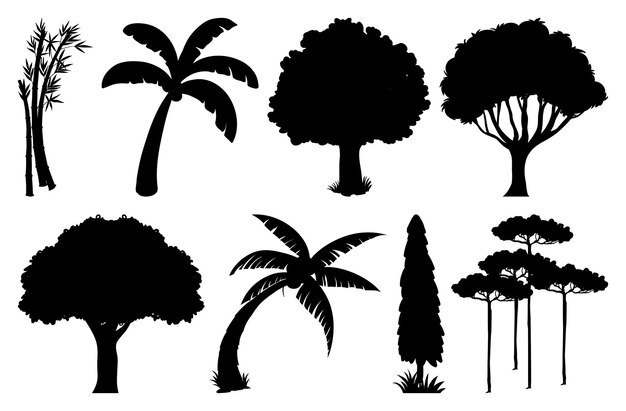 Ensemble de silhouette de plantes et d'arbres