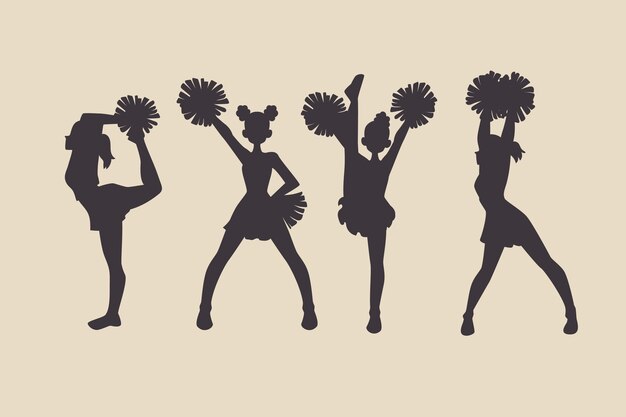 Ensemble de silhouette de pom-pom girl design plat