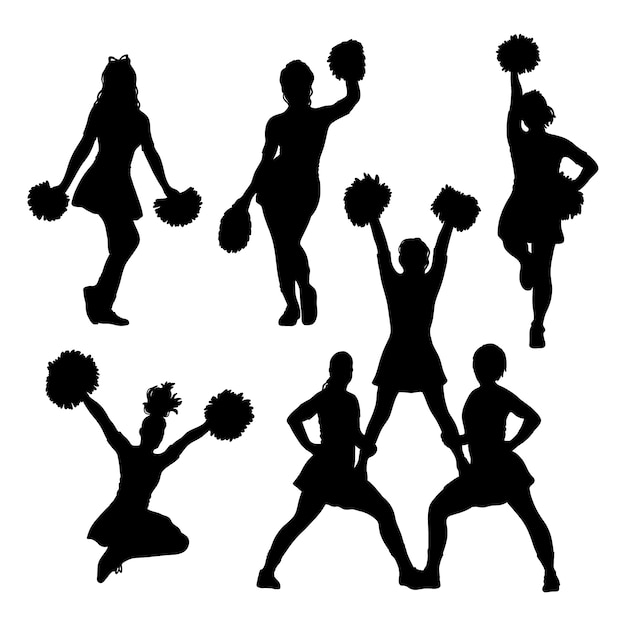 Vecteur gratuit ensemble de silhouette de pom-pom girl design plat