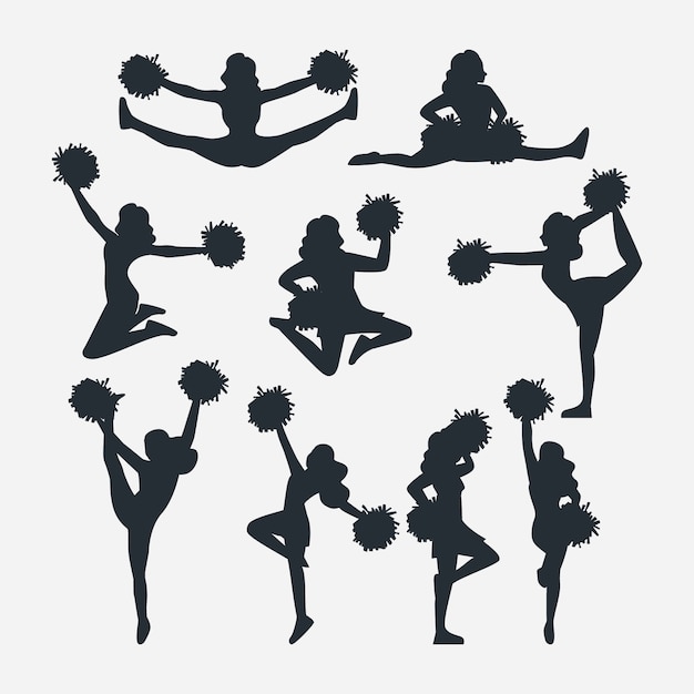 Vecteur gratuit ensemble de silhouette de pom-pom girl design plat