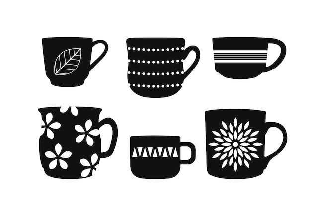 Vecteur gratuit ensemble de silhouette de tasse à café design plat