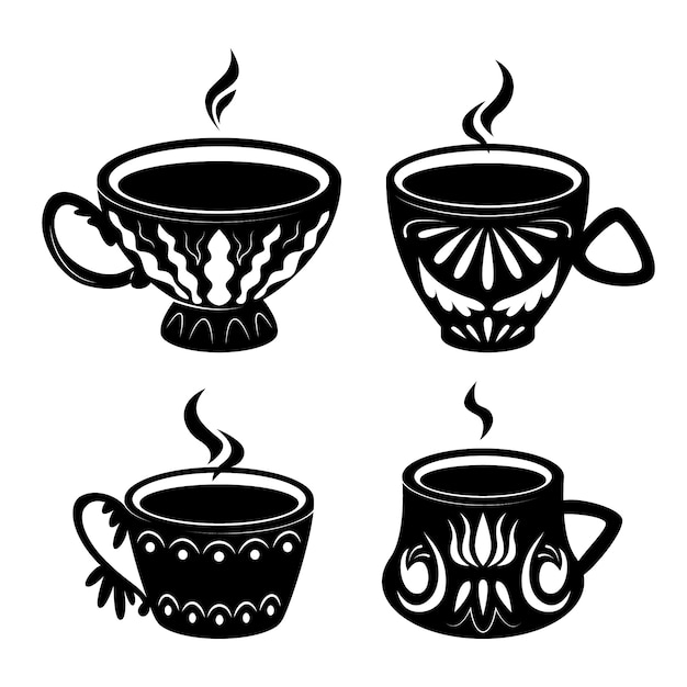 Vecteur gratuit ensemble de silhouette de tasse de café dessiné à la main