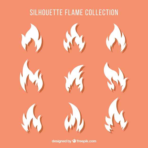 Vecteur gratuit ensemble de silhouettes blanches de feu