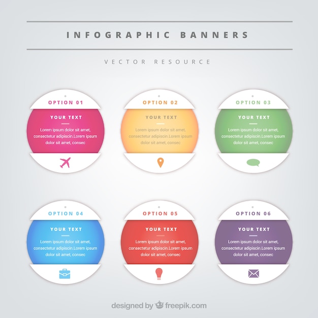 Vecteur gratuit ensemble de six bannières infographiques rondes