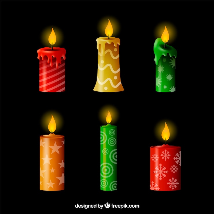 Vecteur gratuit ensemble de six bougies de noël réalistes