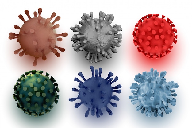 Vecteur gratuit ensemble de six conception de cellules de coronavirus 3d réalistes