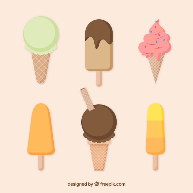 Ensemble de six glaces délicieuses plates