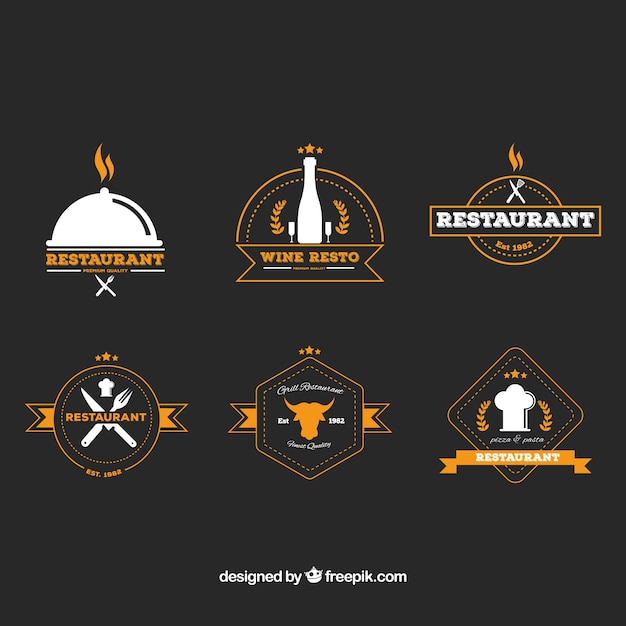 Vecteur gratuit ensemble de six logos de restaurants vintage