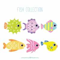 Vecteur gratuit ensemble de six poissons de différentes couleurs