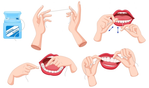 Ensemble De Soie Dentaire Et Comment Utiliser L'illustration