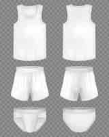 Vecteur gratuit ensemble de sous-vêtements pour hommes avec des t-shirts et des sous-vêtements blancs sans manches isolés sur une illustration vectorielle réaliste de fond transparent