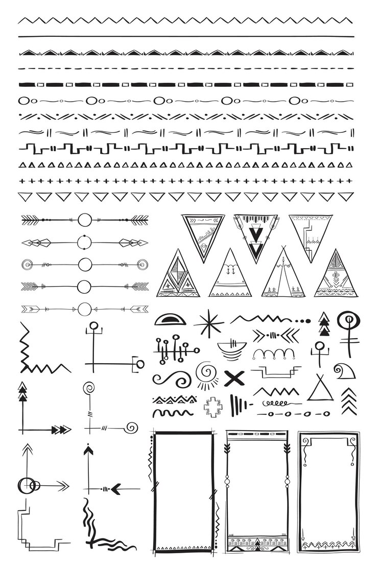 Vecteur gratuit ensemble de style boho ornemental dessinés à la main vector doodle