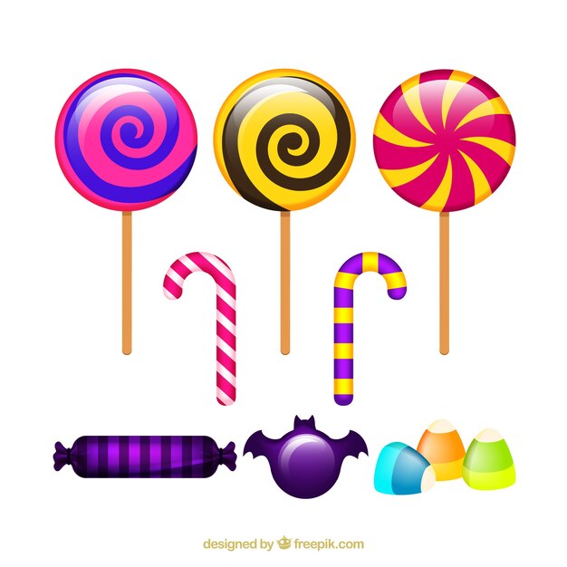 Ensemble de sucettes colorées et bonbons halloween