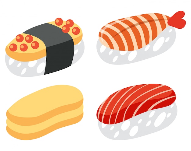 Un Ensemble De Sushis Sur Fond Blanc