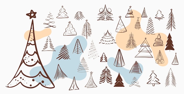 Vecteur gratuit ensemble de symboles d'arbre de noël dans un style dessiné à la main